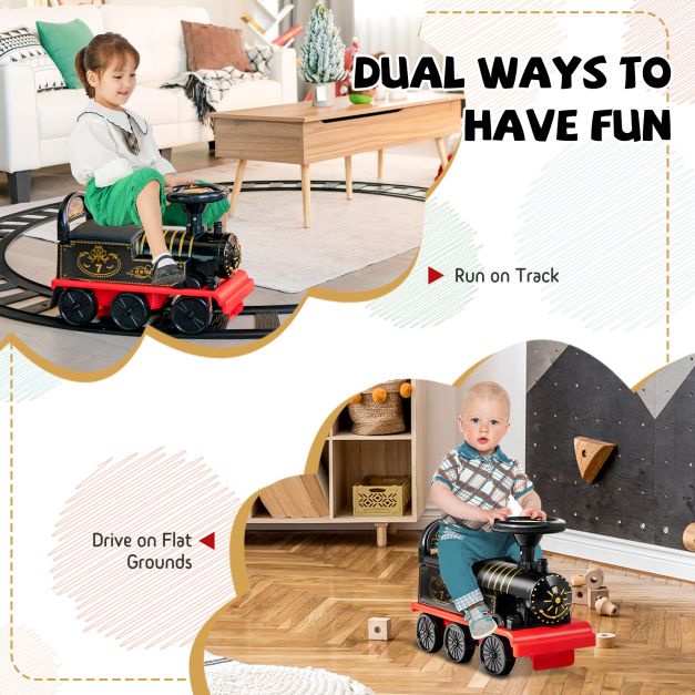 Kids Electric Ride On Train with Track in Black 6V - Little and Giant Explorers Costway