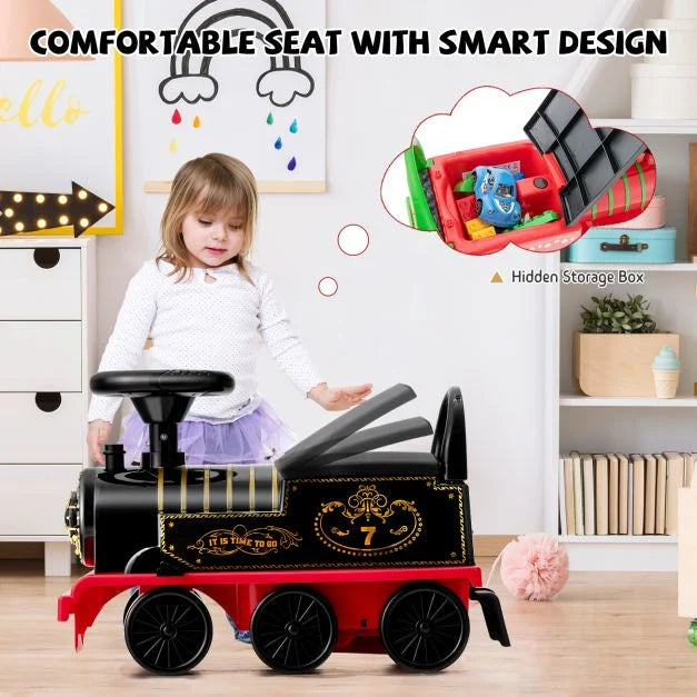 Kids Electric Ride On Train with Track in Black 6V - Little and Giant Explorers Costway