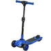 Blue and black three-wheeled kids scooter with adjustable handlebar and textured footboard