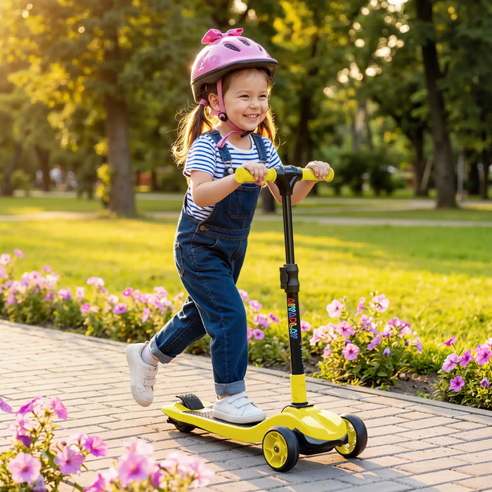 Kids Electric Scooter – Yellow | Adjustable Handlebar - LED Lights and Foldable Design AIYAPLAY
