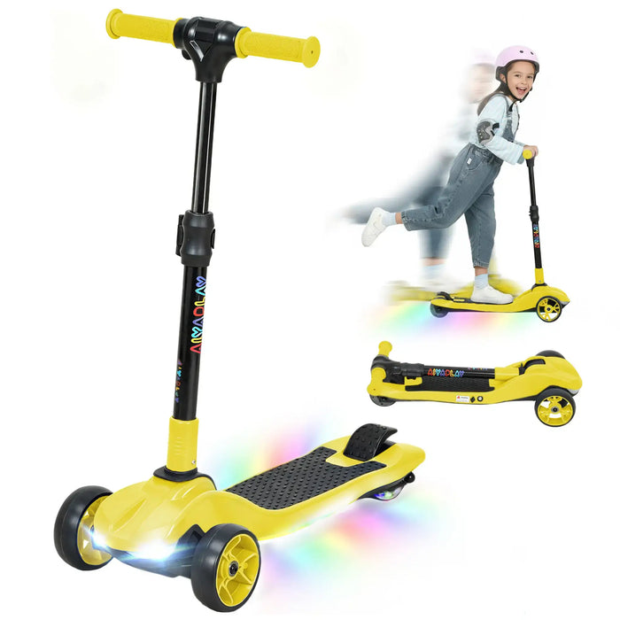 Kids Electric Scooter – Yellow | Adjustable Handlebar - LED Lights and Foldable Design AIYAPLAY