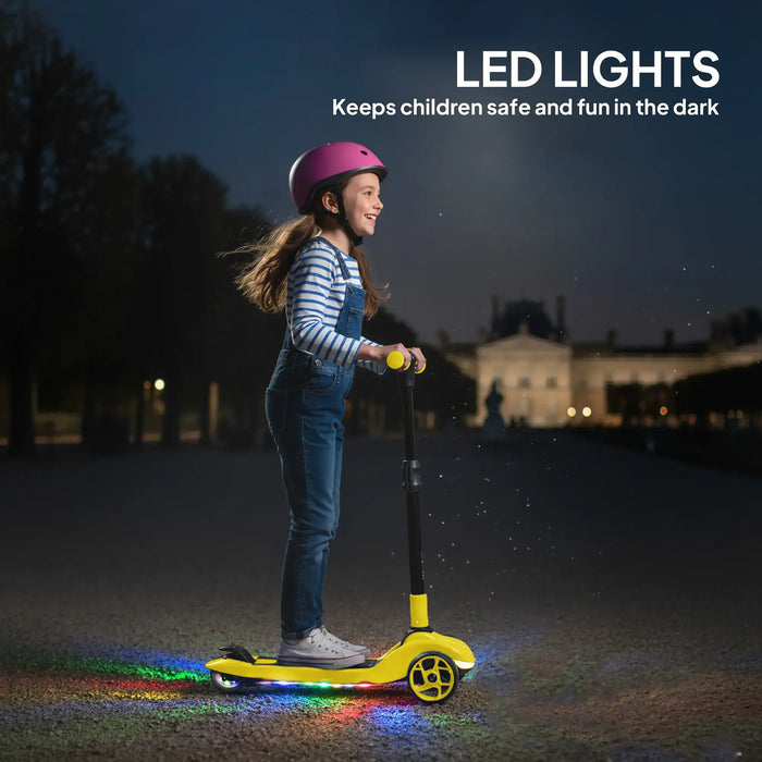 Kids Electric Scooter – Yellow | Adjustable Handlebar - LED Lights and Foldable Design AIYAPLAY