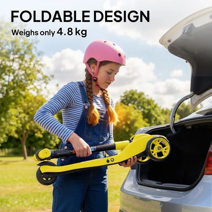 Kids Electric Scooter – Yellow | Adjustable Handlebar - LED Lights and Foldable Design AIYAPLAY