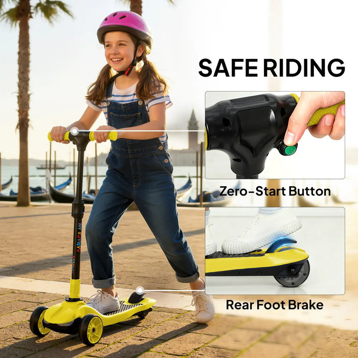 Kids Electric Scooter – Yellow | Adjustable Handlebar - LED Lights and Foldable Design AIYAPLAY