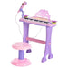 Kids pink and purple electronic keyboard set with microphone and stool