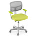 Modern office chair with lime green seat and armrests, gray mesh backrest, and white base with wheels
