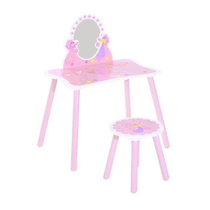 Kids Fairy Make Up Dressing Table and Stool - Little and Giant Explorers HOMCOM