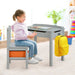 Kids Flip Top Desk and Chair Set Grey | Educational Furniture with Storage - Little and Giant Explorers Costway
