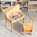 Kids Flip Top Desk and Chair Set Natural Pine Wood | Storage Box with Safety Hinges - Little and Giant Explorers Costway