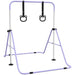Purple foldable adjustable steel gymnastics bar with black hanging rings for kids