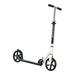 White kids folding kick scooter with adjustable height and large wheels on white background