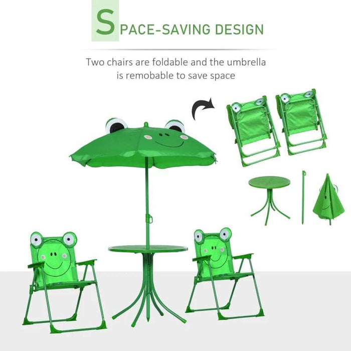 Folding Picnic Frog Table and Chair Set with Parasol - Little and Giant Explorers Outsunny