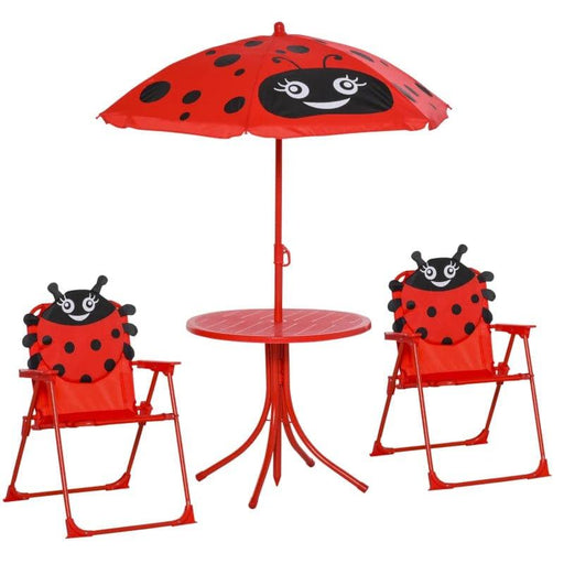 Folding Picnic Ladybug Table and Chair Set with Parasol - Little and Giant Explorers Outsunny