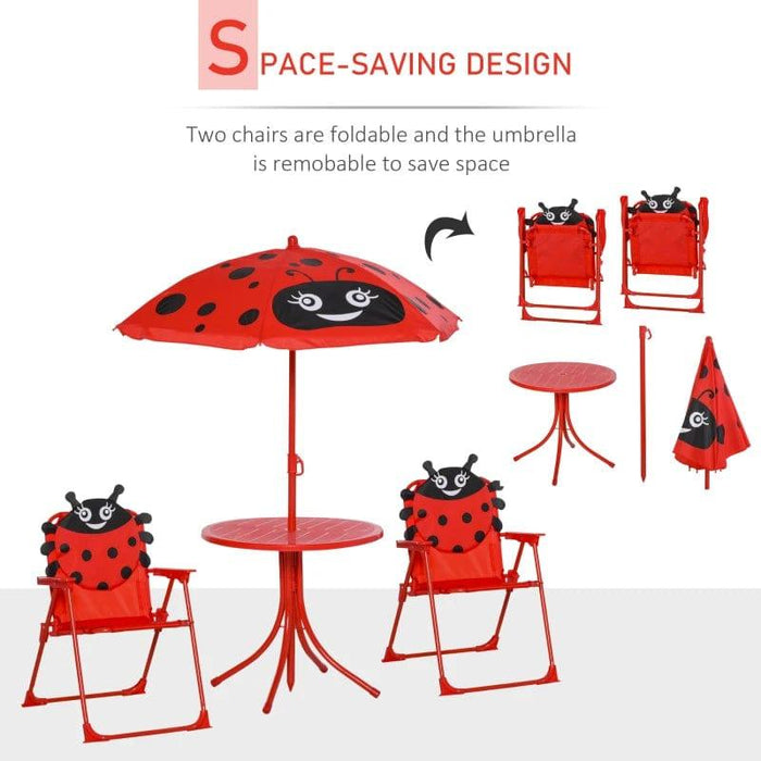 Folding Picnic Ladybug Table and Chair Set with Parasol - Little and Giant Explorers Outsunny