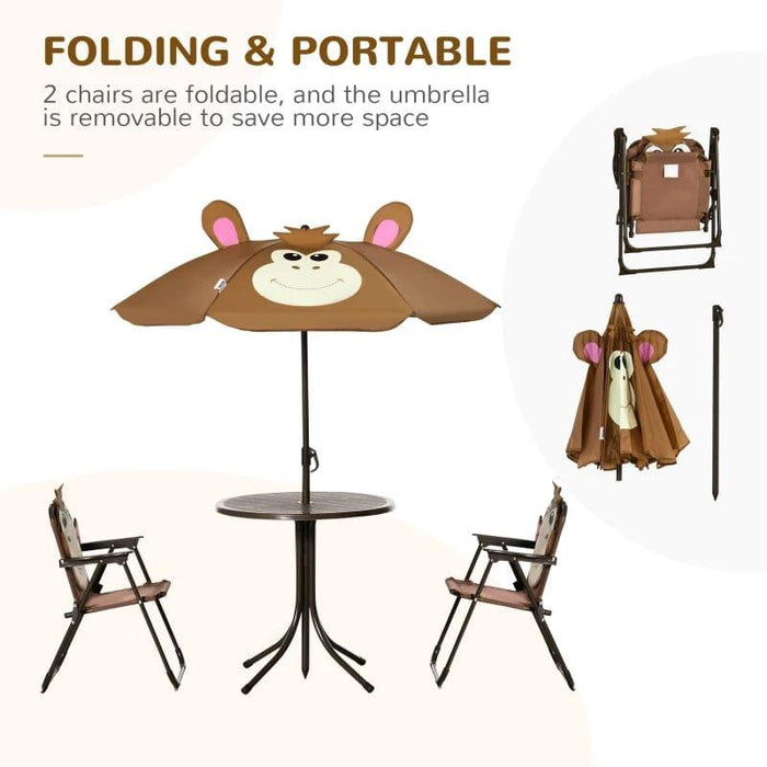 Folding Picnic Monkey Table and Chair Set with Parasol - Little and Giant Explorers Outsunny