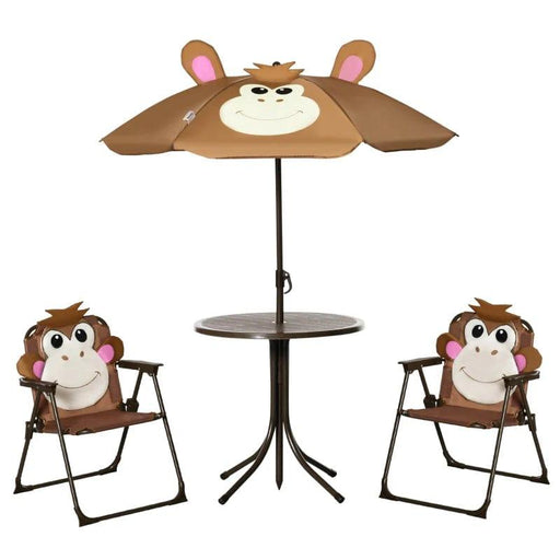 Folding Picnic Monkey Table and Chair Set with Parasol - Little and Giant Explorers Outsunny