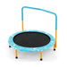 Children's trampoline with blue border and yellow legs on a white background