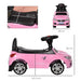 Pink kids foot-to-floor ride-on car with steering wheel and measurements, toddler sliding toy