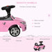 Pink kids ride-on car with smooth, wear-resistant wheels for toddlers, shown on various roads.