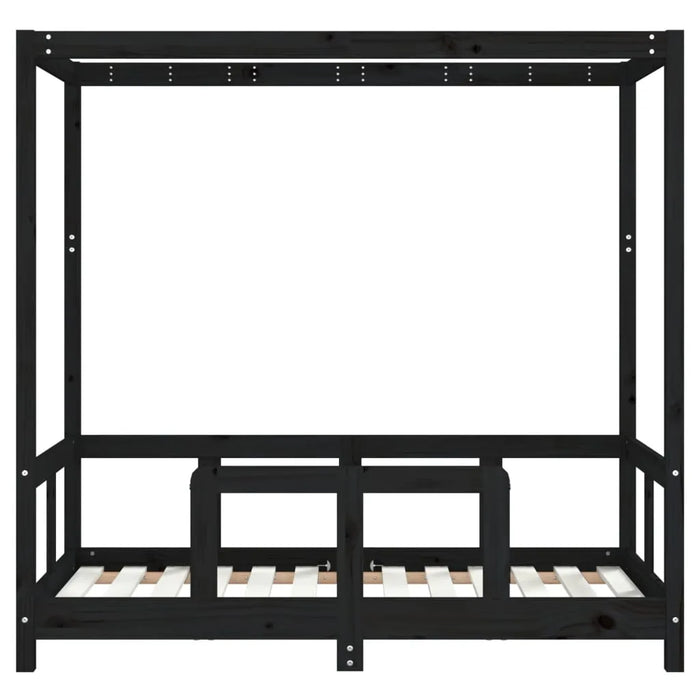 Kids Four-Posted Bed Frame in Black and Solid Wood Pine (70 x 140cm) - Little and Giant Explorers vidaXL