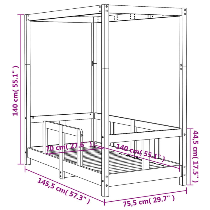 Kids Four-Posted Bed Frame in Black and Solid Wood Pine (70 x 140cm) - Little and Giant Explorers vidaXL