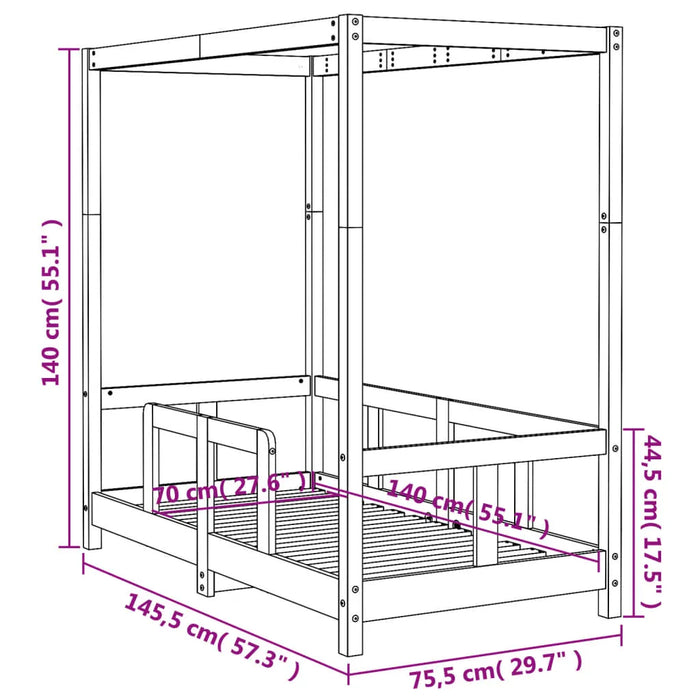 Kids Four-Posted Bed Frame in Solid Wood Pine (70 x 140cm) - Little and Giant Explorers vidaXL