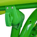 Close-up of green kids frog design swing seat frame with canopy attachment