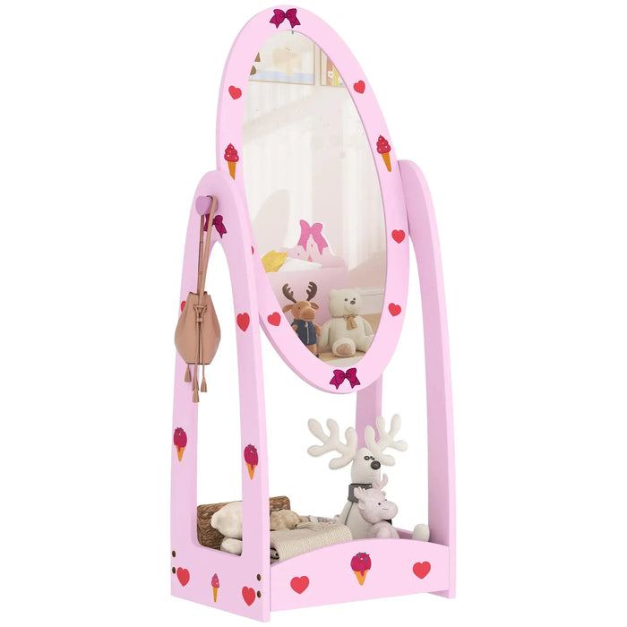 Kids Full Length Mirror 360° Rotating Mirror with Storage Shelf in Hot Pink - Little and Giant Explorers AIYAPLAY