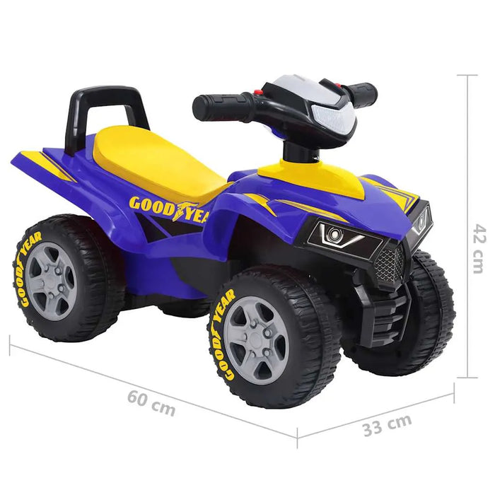 Goodyear kids ride-on ATV toy, blue and yellow, 60x33x42 cm, shown on white background