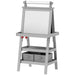 3 in 1 Kids Double-Sided Magnetic Whiteboard and Chalkboard Easel with Paper Roll and Storage Baskets in Grey - Little and Giant Explorers AIYAPLAY