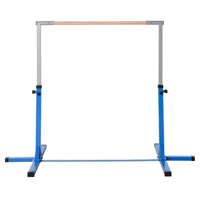 Blue steel adjustable kids gymnastic horizontal bar with wooden top bar