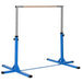 Kids adjustable gymnastics horizontal bar with blue steel frame on white background