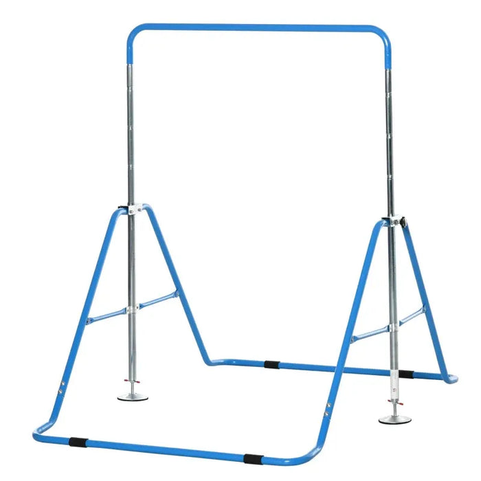 Kids Gymnastics Bar with Adjustable Height and Foldable Training Bar in Blue - Little and Giant Explorers HOMCOM