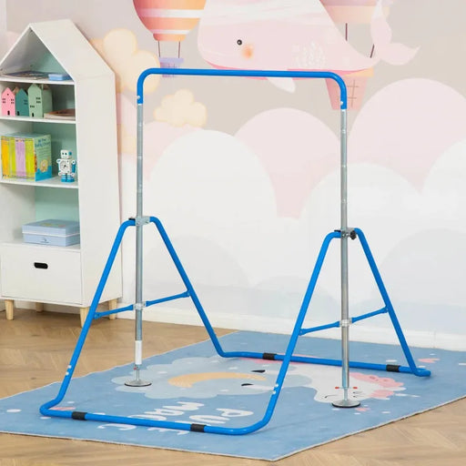 Kids Gymnastics Bar with Adjustable Height and Foldable Training Bar in Blue - Little and Giant Explorers HOMCOM