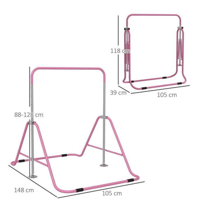 Kids Gymnastics Bar with Adjustable Height and Foldable Training Bar in Pink - Little and Giant Explorers HOMCOM