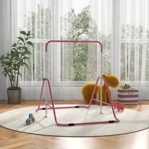 Kids Gymnastics Bar with Adjustable Height and Foldable Training Bar in Pink - Little and Giant Explorers HOMCOM