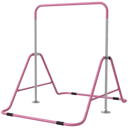 Kids Gymnastics Bar with Adjustable Height and Foldable Training Bar in Pink - Little and Giant Explorers HOMCOM