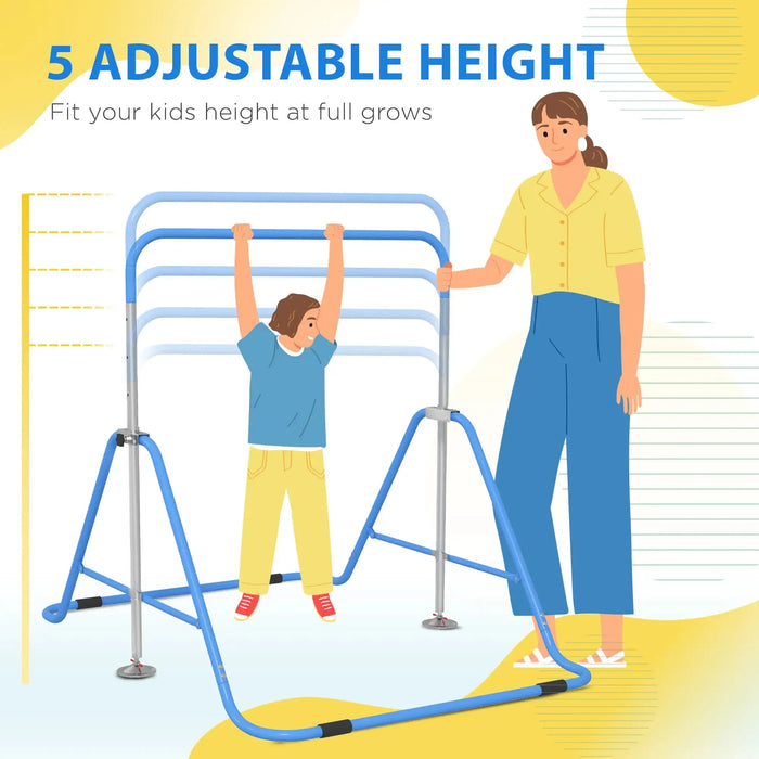 Kids Gymnastics Bar with Foldable Training Bar in Blue - Little and Giant Explorers HOMCOM