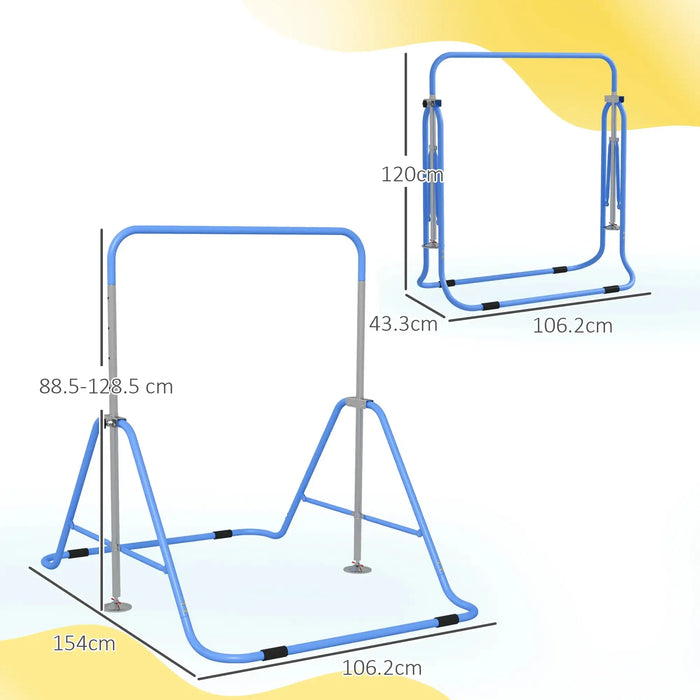 Kids Gymnastics Bar with Foldable Training Bar in Blue - Little and Giant Explorers HOMCOM