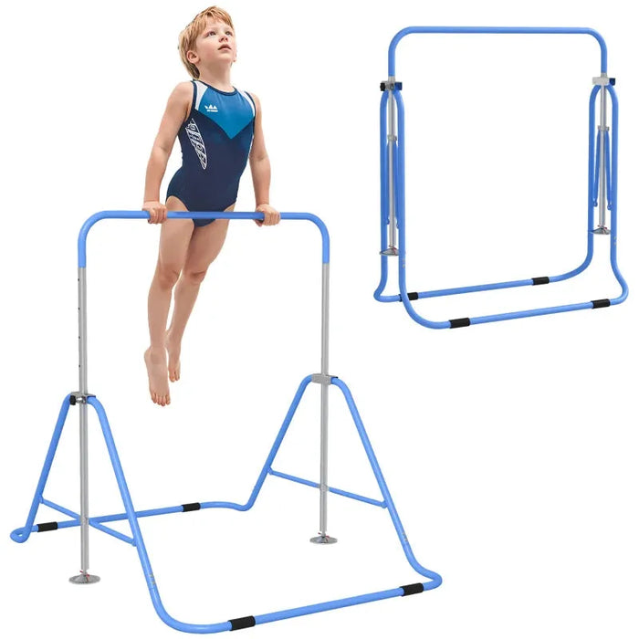 Kids Gymnastics Bar with Foldable Training Bar in Blue - Little and Giant Explorers HOMCOM