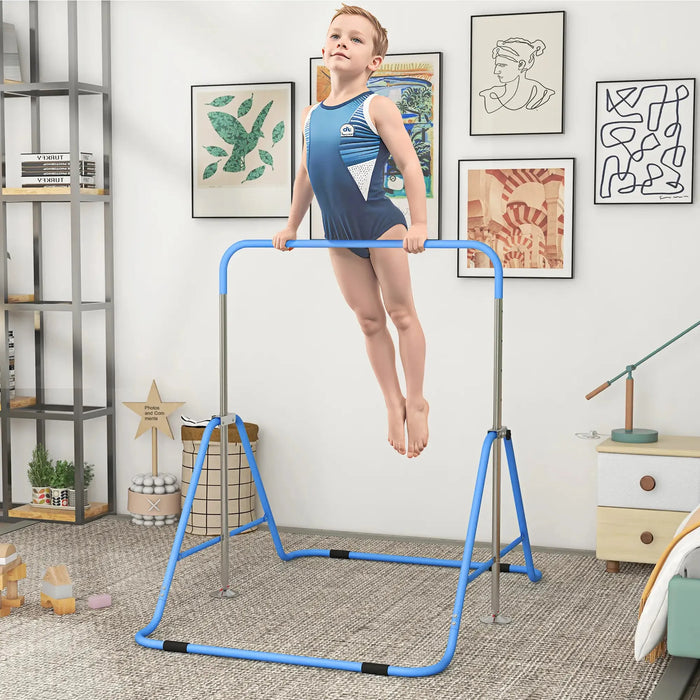 Kids Gymnastics Bar with Foldable Training Bar in Blue - Little and Giant Explorers HOMCOM