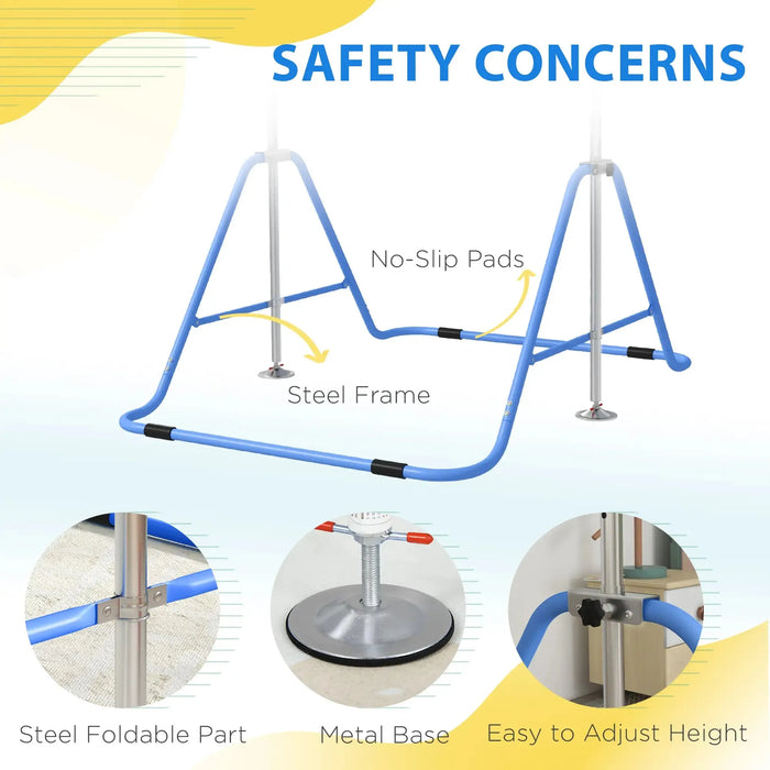 Kids Gymnastics Bar with Foldable Training Bar in Blue - Little and Giant Explorers HOMCOM