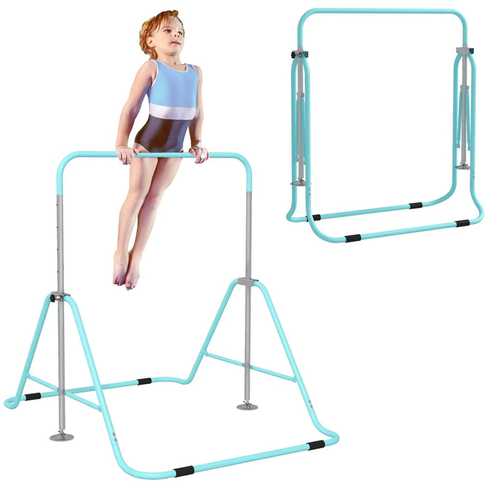 Kids Gymnastics Bar with Foldable Training Bar in Light Blue - Little and Giant Explorers HOMCOM