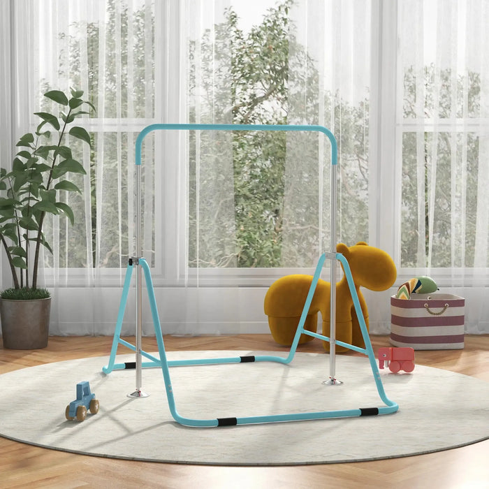 Kids Gymnastics Bar with Foldable Training Bar in Light Blue - Little and Giant Explorers HOMCOM