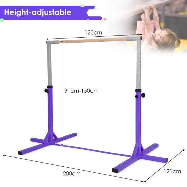 Kids Gymnastics Horizontal Bar - Purple | Adjustable Height - Steel and Wood COSTWAY - Little and Giant Explorers Costway