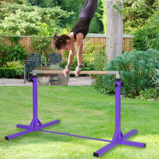 Kids Gymnastics Horizontal Bar - Purple | Adjustable Height - Steel and Wood COSTWAY - Little and Giant Explorers Costway