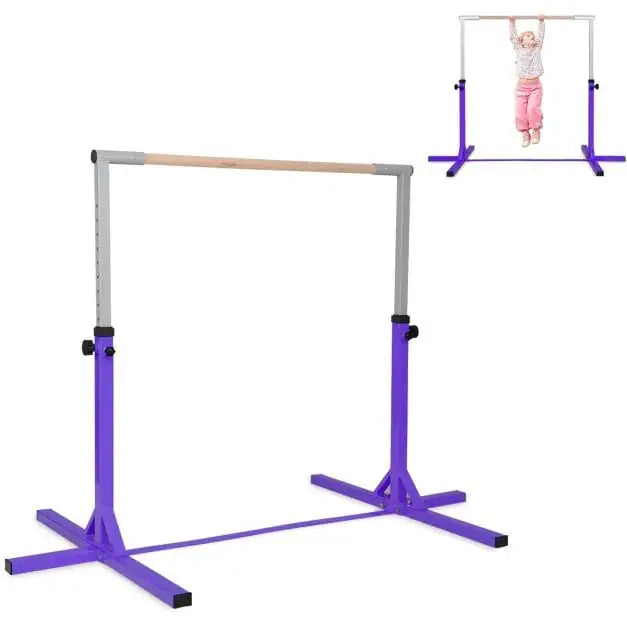 Kids Gymnastics Horizontal Bar - Purple | Adjustable Height - Steel and Wood COSTWAY - Little and Giant Explorers Costway