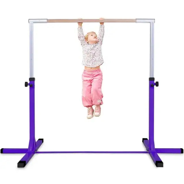 Kids Gymnastics Horizontal Bar - Purple | Adjustable Height - Steel and Wood COSTWAY - Little and Giant Explorers Costway