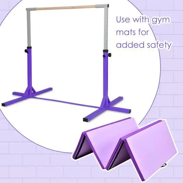 Kids Gymnastics Horizontal Bar - Purple | Adjustable Height - Steel and Wood COSTWAY - Little and Giant Explorers Costway