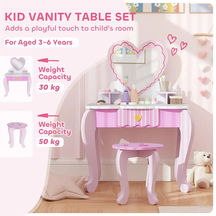 Kids Heart Theme Vanity Table with Stool and Mirror - Little and Giant Explorers AIYAPLAY